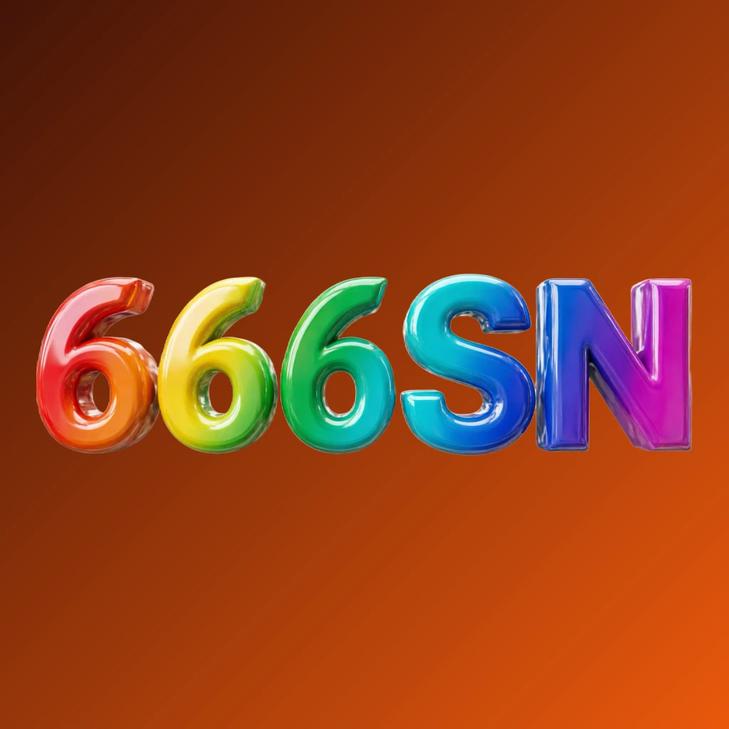 3D logo 666SN dengan font tebal besar berwarna gradasi pelangi yang mencolok, tekstur plastik mengkilap, bayangan dan sorotan kuat, latar belakang transparan, logo wordmark horizontal untuk header situs web